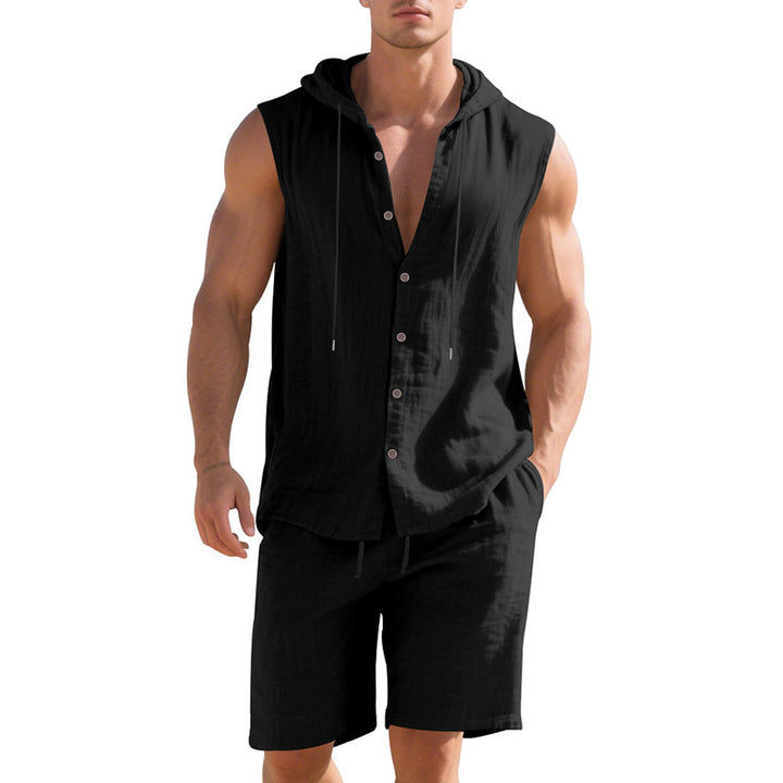 Herren lässiges Kurzarm-Hemd mit Kapuze und Shorts Echoarchiv