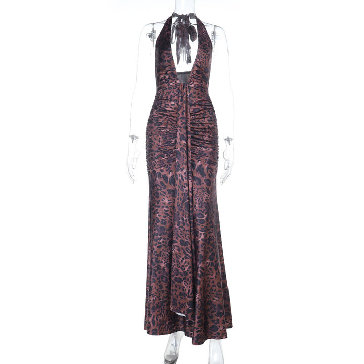 Damen glamouröses Langarm-Maxikleid mit tiefem V-Ausschnitt und Rüschendetails Echo Archiv