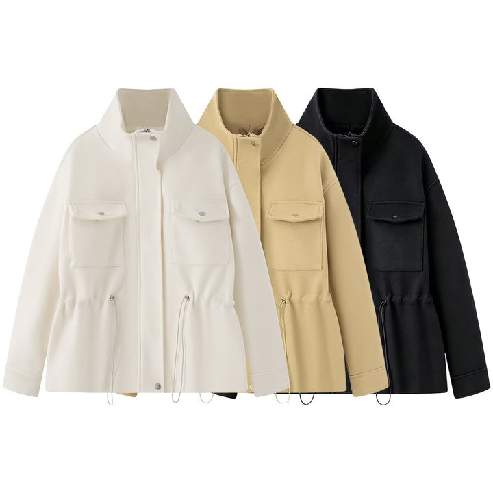 Damen Wollmix-Fieldjacke mit Stehkragen, aufgesetzten Brusttaschen und Kordelzug-Taille Echo Archiv