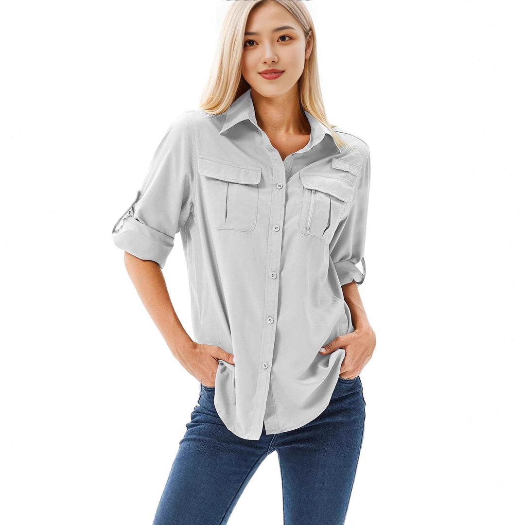 Damen lässige Bluse mit praktischen Taschen und umschlagbaren Ärmeln Echo Archiv