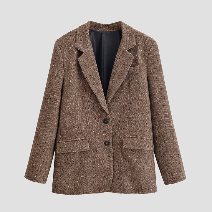 Damen Oversize-Tweedblazer mit Fischgrätmuster und Pattentaschen Echo Archiv