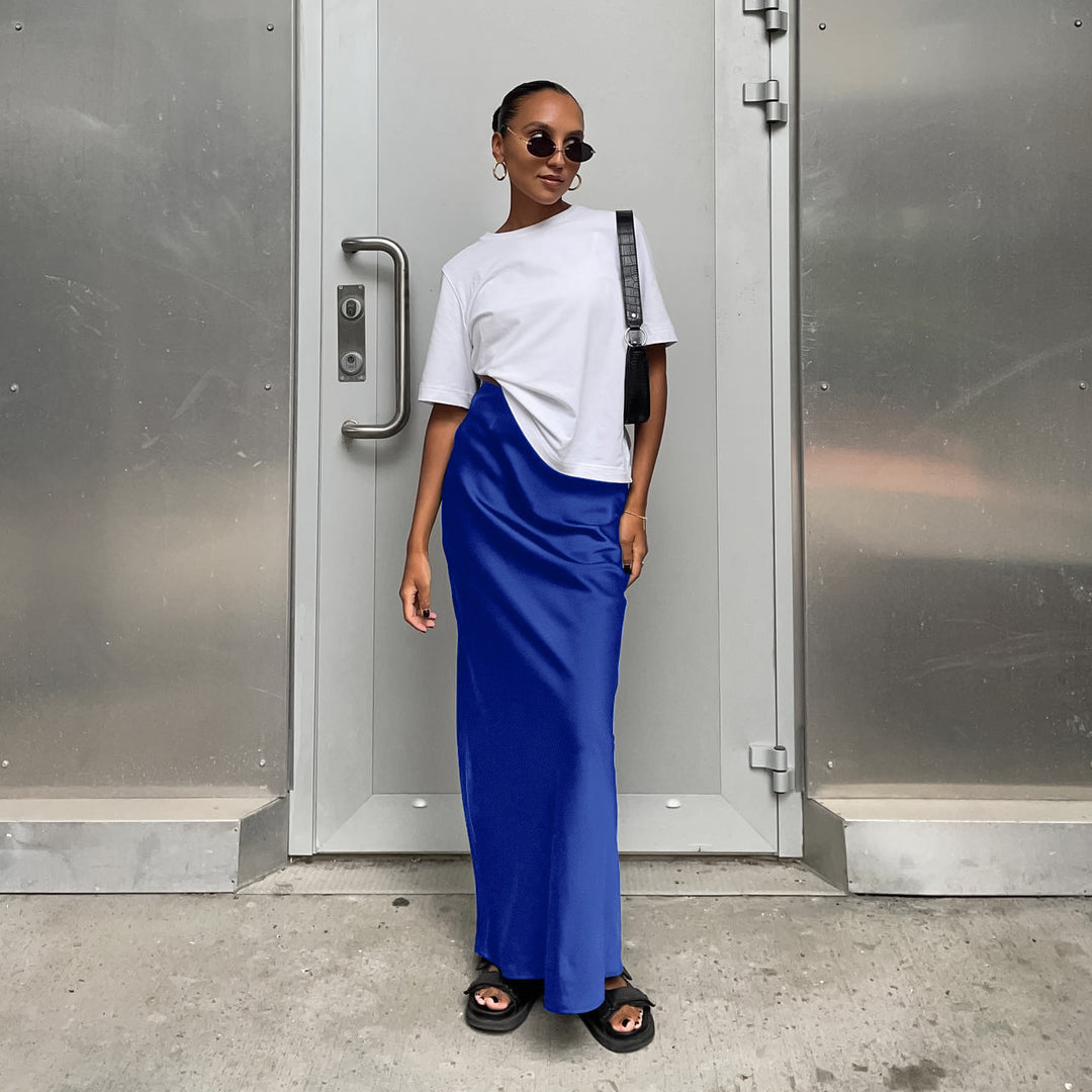Damen Langes Satin-Rock mit hohem Schlitz Echo Archiv