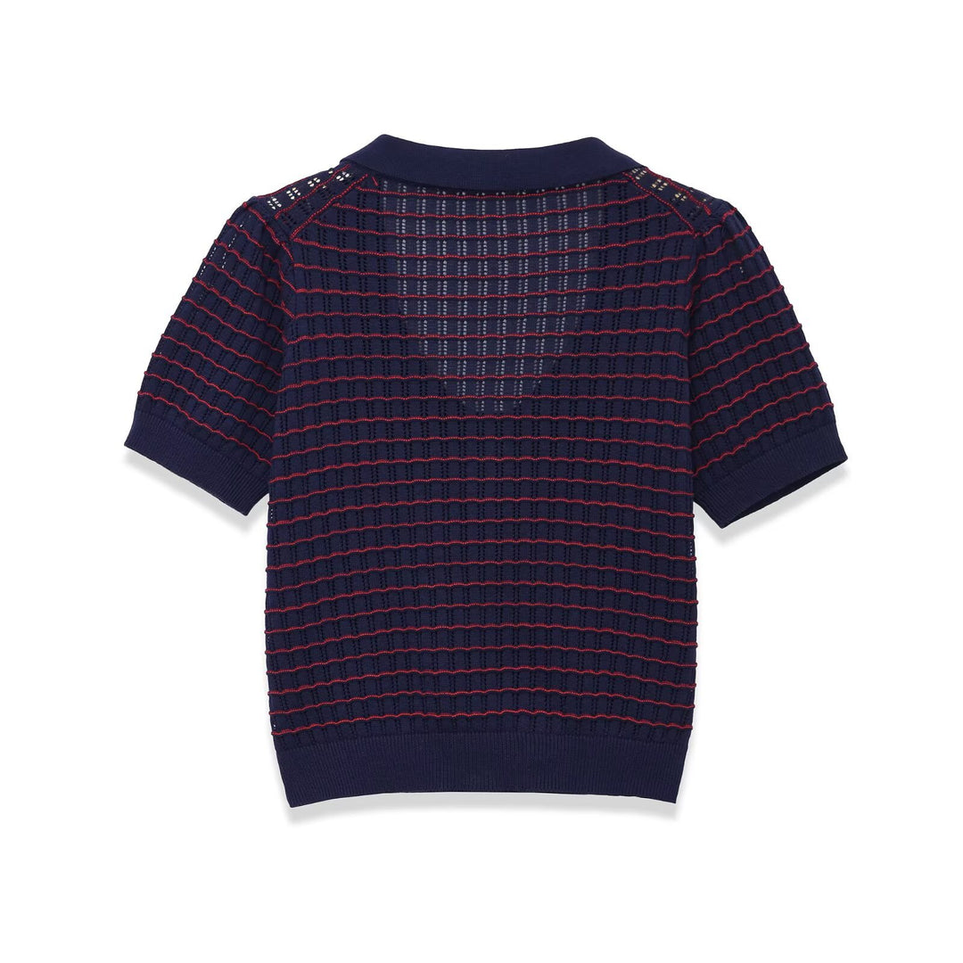 Damen Kurzarm Pullover mit strukturiertem Gewebe Echo Archiv