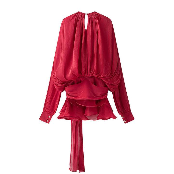 Damen nan luftiges Chiffon-Wickelblusen-Set mit Schärpe und Lagen-Shorts Echo Archiv