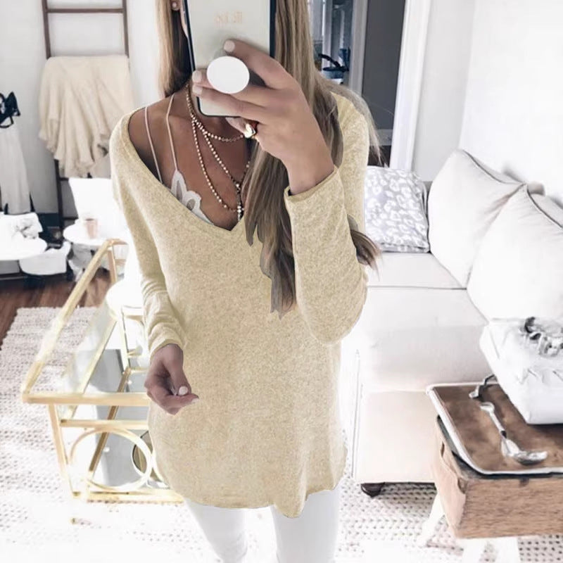 Damen feinstrick Tunika mit tiefem V-Ausschnitt und lässigem Oversized-Schnitt Echoarchiv