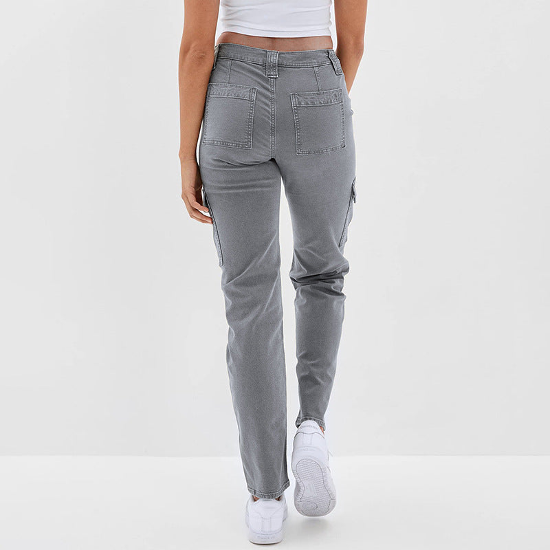 Damen Hochtaillierte Cargohose aus Denim mit geradem Bein und Mehrfachtaschen Echo Archiv