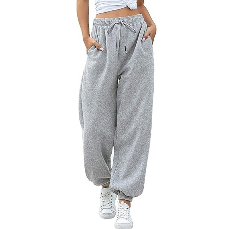 Damen nan Cozy-Sweat-Palazzohose mit hohem Komfortbund, integriertem Kordelzug und gerafften Knöchelabschlüssen Echo Archiv