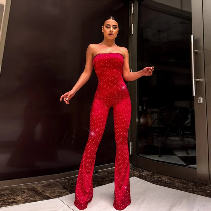 Damen Eleganter und figurbetonter Jumpsuit mit schimmernden Applikationen Echo Archiv