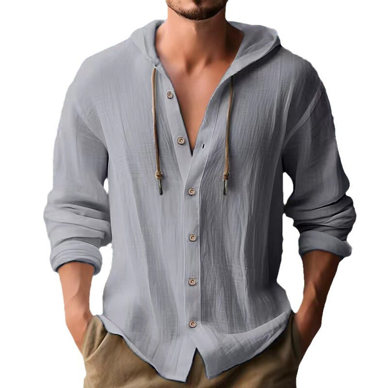 Herren lässiges Hoodie-Hemd mit Knopfleiste und Kordelzug Echoarchiv