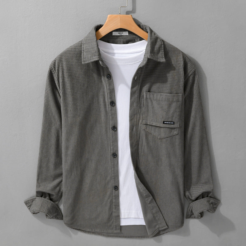 Herren Texturiertes Hemd-Overshirt mit Brusttasche, Knopfleiste und Waffelstruktur Echoarchiv