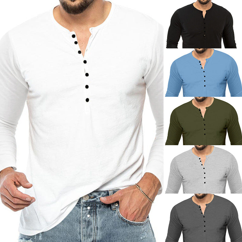 Herren nan schmal geschnittenes Henleyshirt mit Stehkragen und kurzer Knopfleiste Echo Archiv