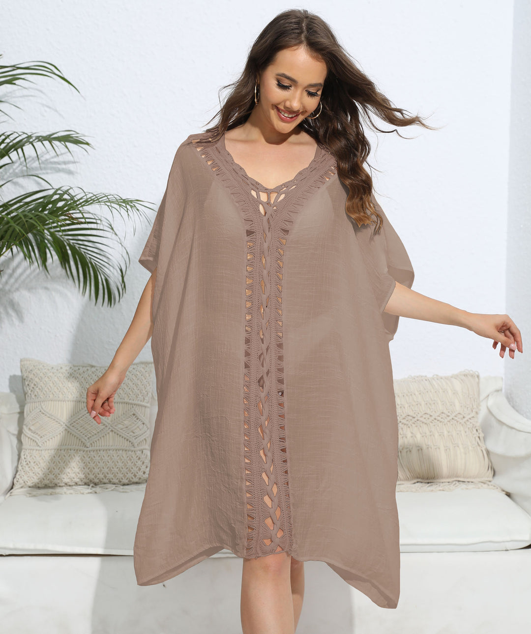 Damen luftiger Kaftan mit filigranem Häkelmuster Echo Archiv