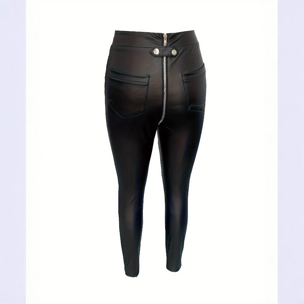 Damen Modische Kunstlederleggings mit Reißverschluss und Taillierung Echoarchiv