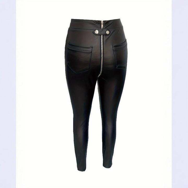 Damen Modische Kunstlederleggings mit Reißverschluss und Taillierung Echoarchiv