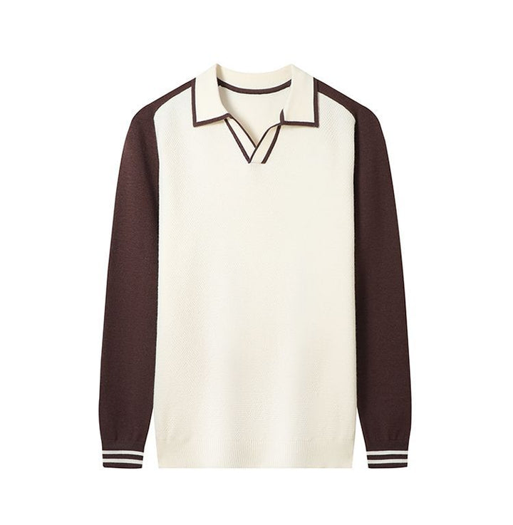 Herren Feinstrickpullover mit V-Ausschnitt und modischem Kontrastdesign Echoarchiv