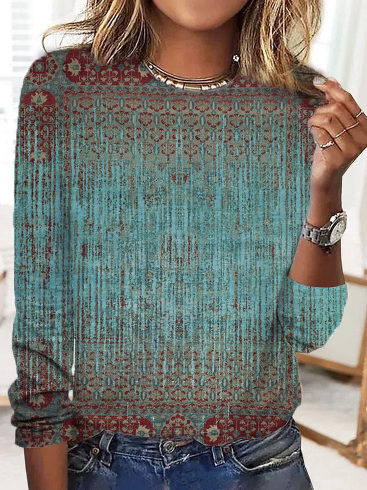 Damen Langärmeliges Oversize-Sweatshirt mit abstraktem Aquarell-Mosaikprint – Avérine