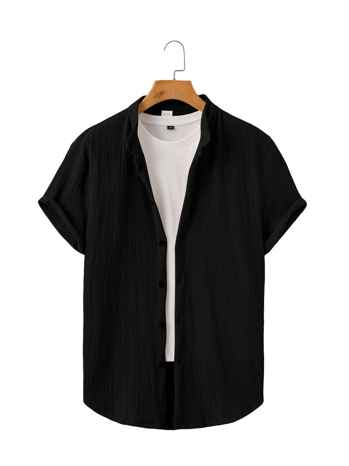 Herren nan leichtes Knitterstruktur-Überhemd mit umgeschlagenen Ärmeln entspannter Overshirt-Silhouette Echo Archiv