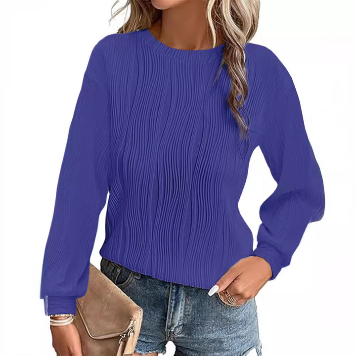 Damen Plissiertes Feinstrick-Longsleeve mit Rundhalsausschnitt Echoarchiv