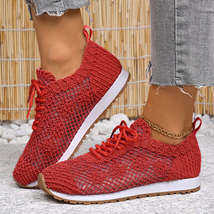 Damen nan atmungsaktive Strick-Run-Sneaker mit gehäkeltem Obermaterial, gepolstertem Komfortfußbett und rutschfester Gummilaufsohle Echo Archiv