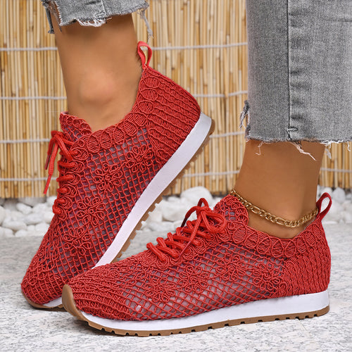 Damen nan atmungsaktive Strick-Run-Sneaker mit gehäkeltem Obermaterial, gepolstertem Komfortfußbett und rutschfester Gummilaufsohle Echo Archiv