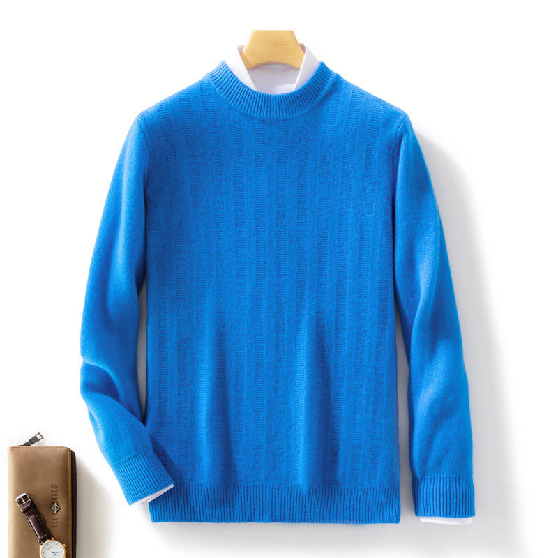 Herren Feinstrickpullover mit kurzem Stehkragen, strukturierter Längsrippe und schlanker Passform Echoarchiv