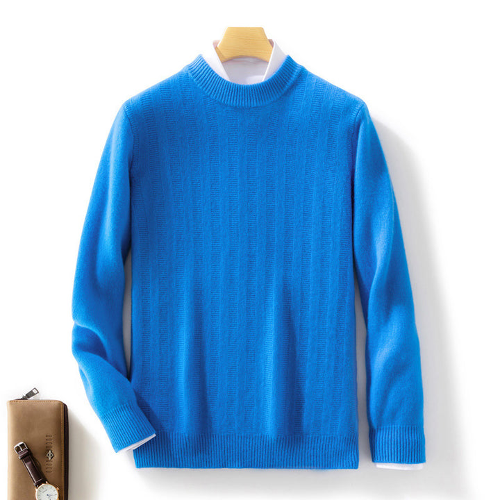 Herren Feinstrickpullover mit kurzem Stehkragen, strukturierter Längsrippe und schlanker Passform Echoarchiv