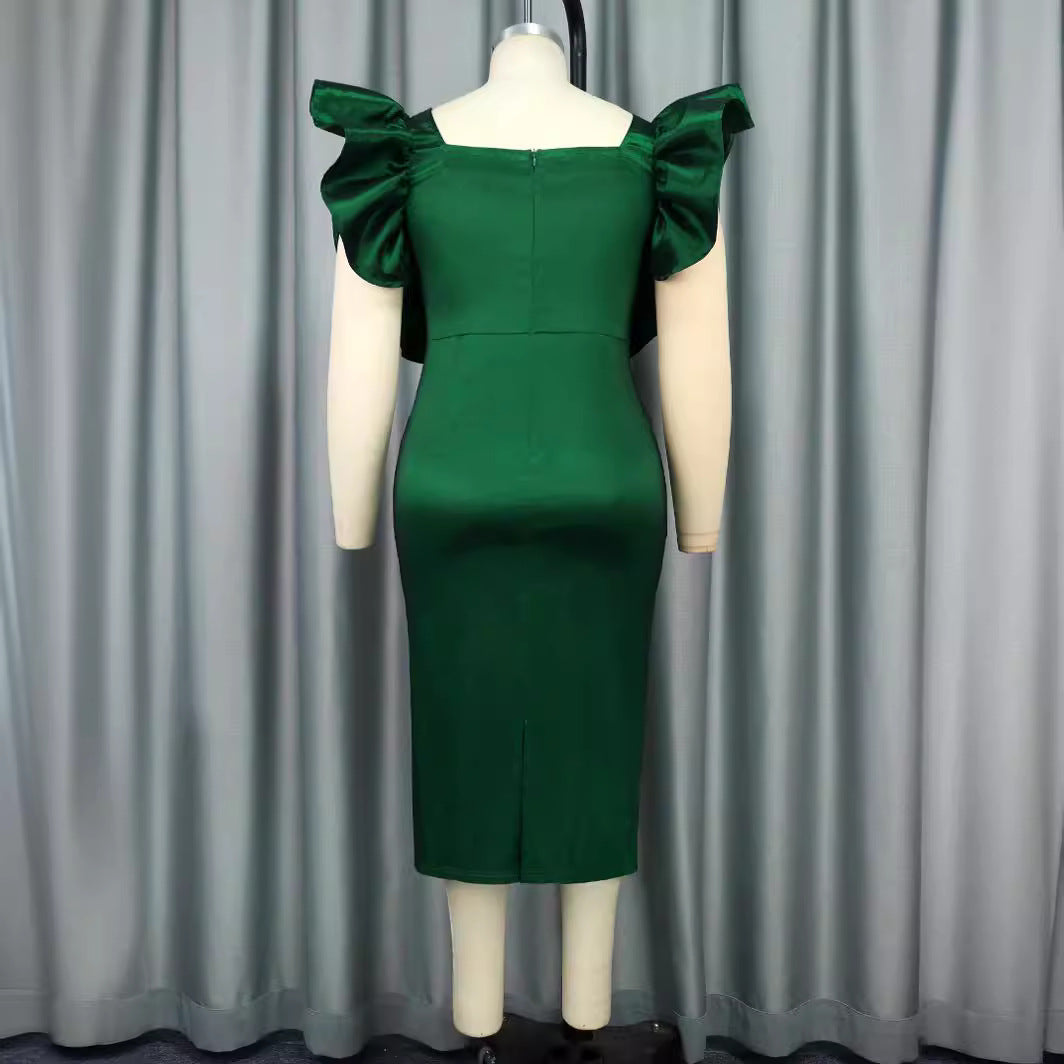 Damen Elegantes Maxikleid mit voluminösen Rüschenärmeln Echo Archiv