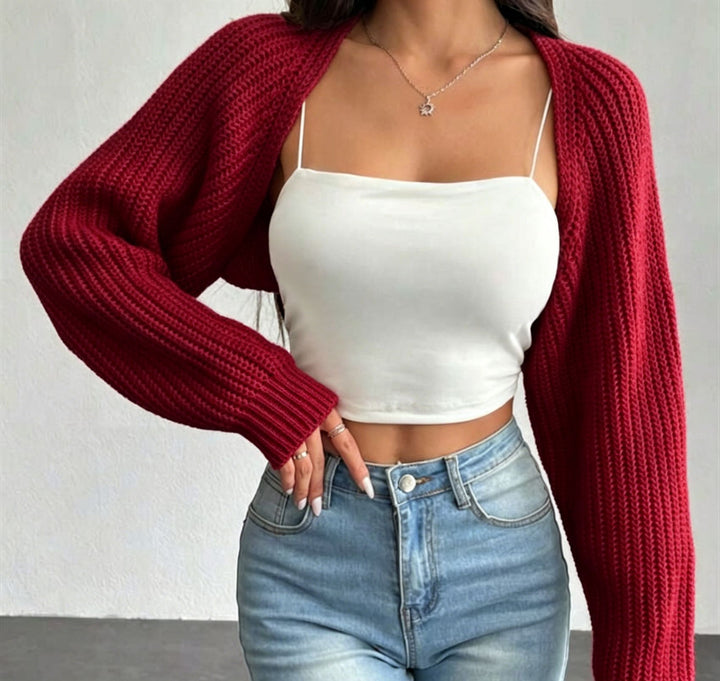 Damen Kurzbolero aus grobem Rippstrick mit Oversized-Ärmeln – Veloura
