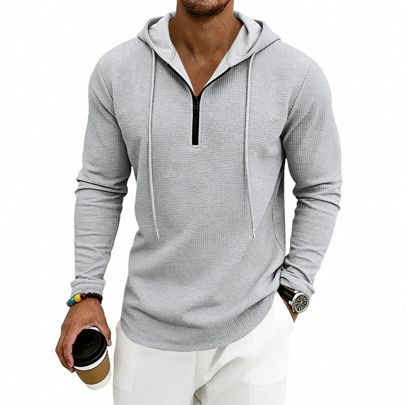 Herren Lässiges Waffelstruktur-Hoodie mit halbem Reißverschluss und Kapuze Echoarchiv
