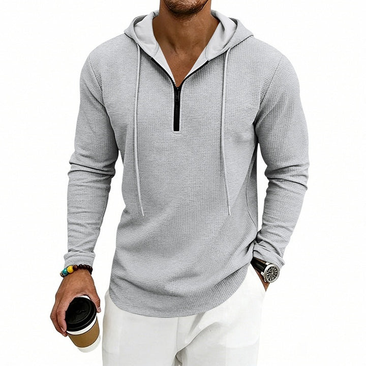 Herren Lässiges Waffelstruktur-Hoodie mit halbem Reißverschluss und Kapuze Echoarchiv