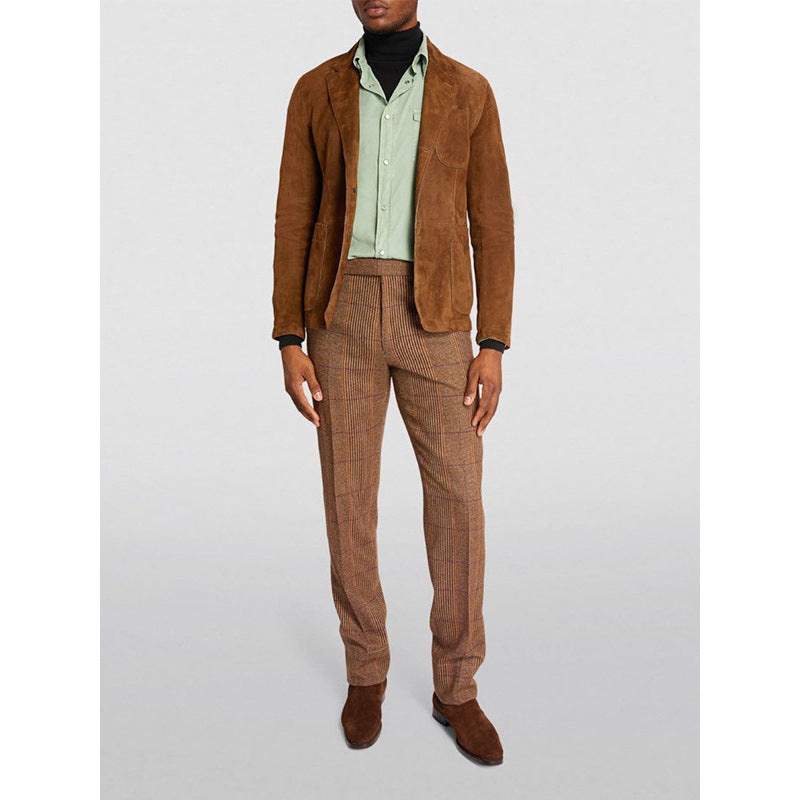 Herren Eleganter Wildlederblazer mit modernen Taschen und lässigem Schnitt Echoarchiv