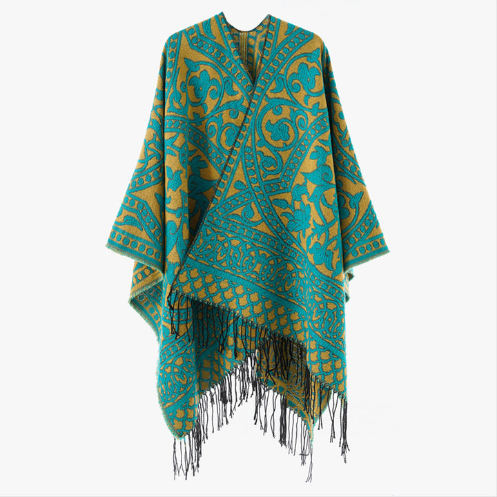 Damen Jacquard-Überwurf mit orientalischem Ornamentmuster und Fransensaum Echo Archiv