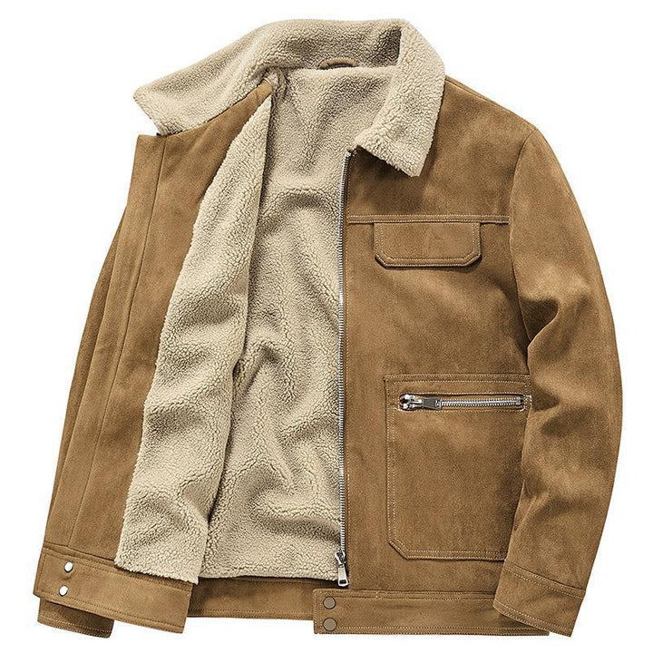 Herren Veloursimitatjacke im Fliegerstil mit Teddyfutter und Reißverschlusstaschen Echo Archiv