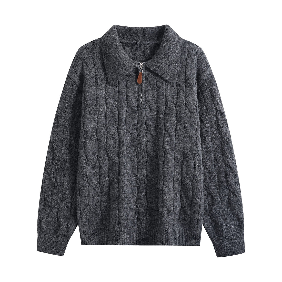 Damen Grobgestrickter Troyer-Pullover mit Halbreißverschluss & Oversize-Kragen Echoarchiv