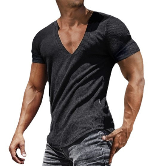 Herren V-Ausschnitt T-Shirt mit Rippstrickstruktur Echoarchiv