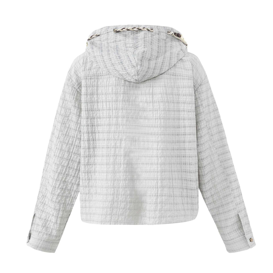 Damen Leichte Kapuzenjacke im Boxy‑Cut mit Holzknopfverschluss Echoarchiv