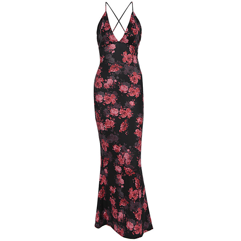 Damen Elegantes Maxikleid mit tiefem V-Ausschnitt und Spaghettiträgern Echo Archiv