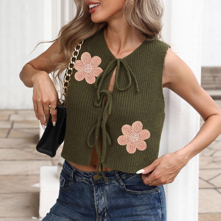 Damen luftiges Stricktop mit Blumenapplikationen Echo Archiv