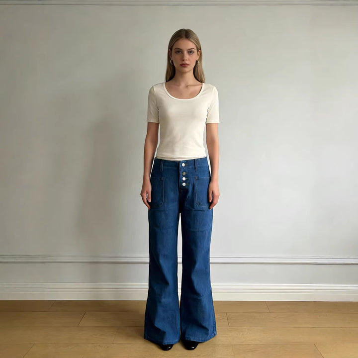 Damen Bootcut-Jeans mit hohem Bund und knöpfbarem Verschluss Echo Archiv