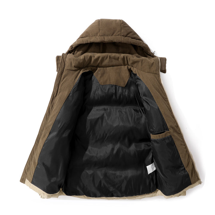 Damen Stepp-Winterjacke mit Cord-Schulterdetail, Kapuze und Zwei-Wege-Reißverschluss Echoarchiv