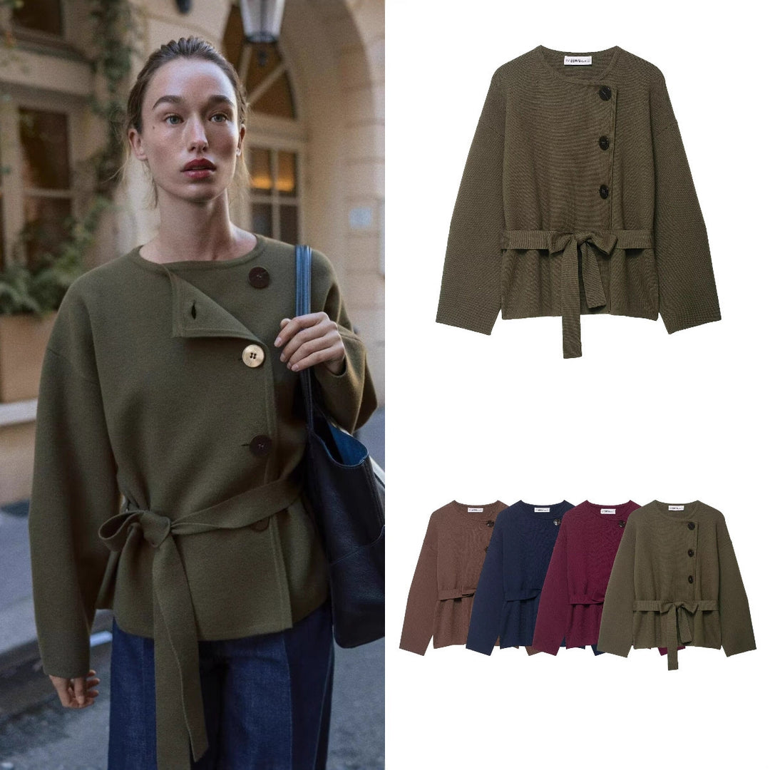 Damen Strickjacke mit asymmetrischer Knopfblende und Taillengürtel Echo Archiv