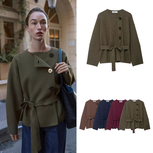 Damen Strickjacke mit asymmetrischer Knopfblende und Taillengürtel Echo Archiv