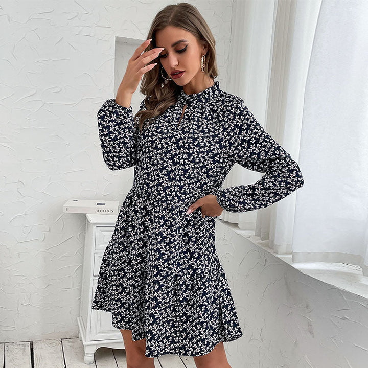 Damen Gestuftes Minikleid mit Stehkragen, Blumenprint und taillierter A‑Linie Echoarchiv