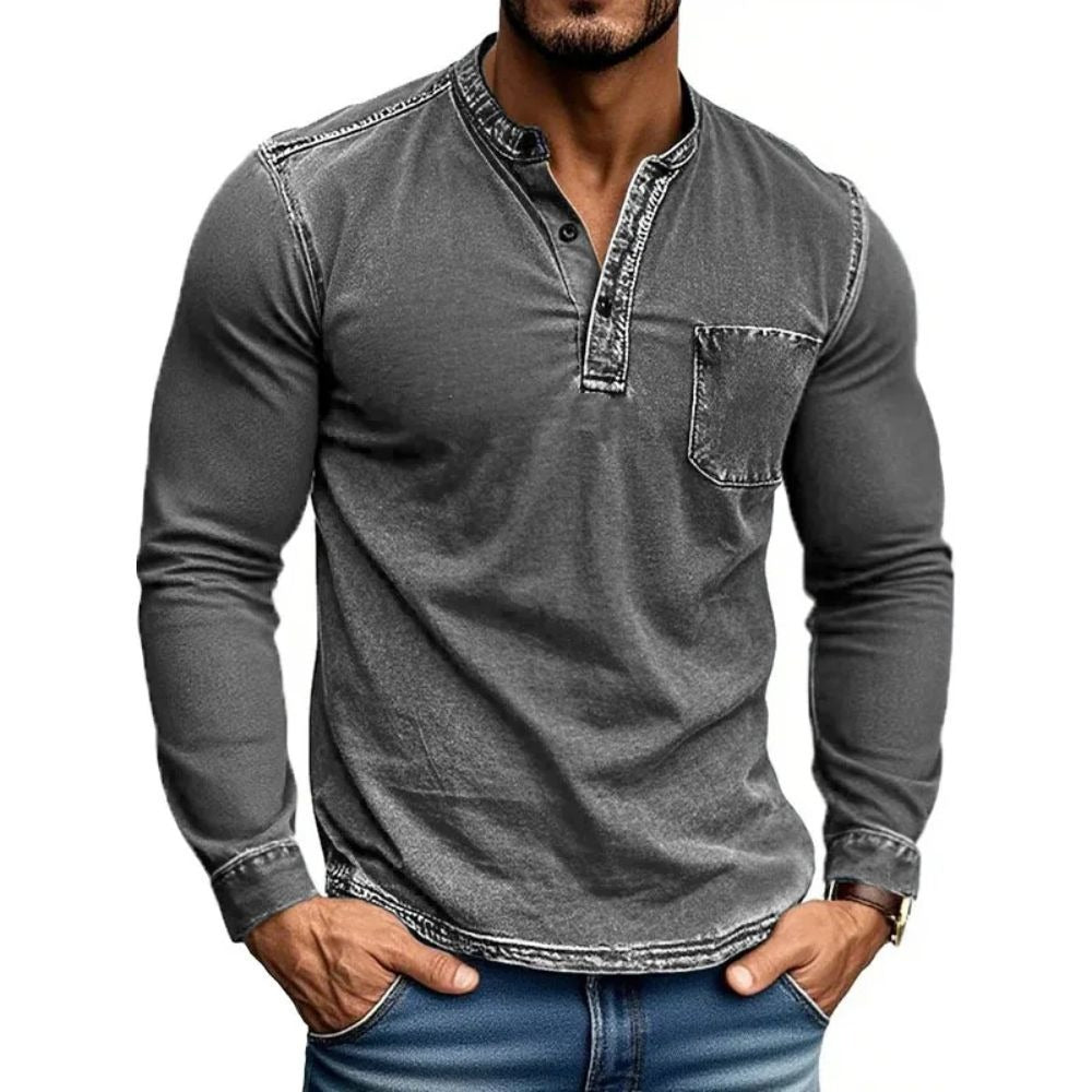 Herren Langarm Hemd mit modernem Henley-Kragen von Echoarchiv