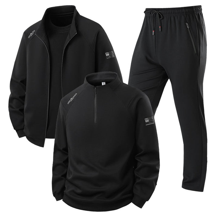 Herren Dreiteiliges Thermo-Trainingsset mit Halbzip-Pullover, Zip‑Jacke und Jogginghose Echoarchiv