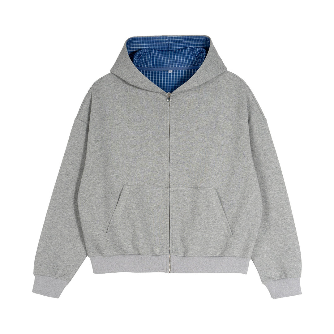 Unisex Zip-Hoodie mit karierter Kapuzenfütterung und kastiger Oversize-Passform Echo Archiv