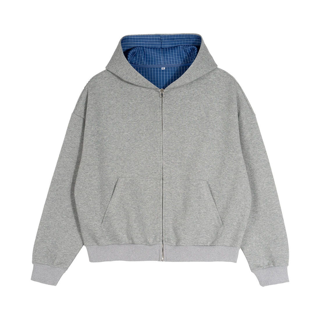 Unisex Zip-Hoodie mit karierter Kapuzenfütterung und kastiger Oversize-Passform Echo Archiv