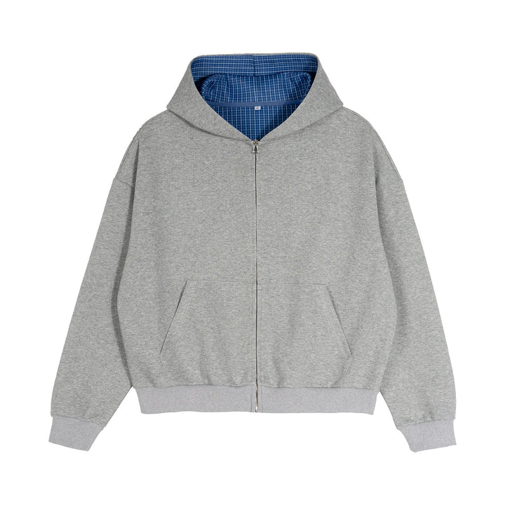 Unisex Zip-Hoodie mit karierter Kapuzenfütterung und kastiger Oversize-Passform Echo Archiv