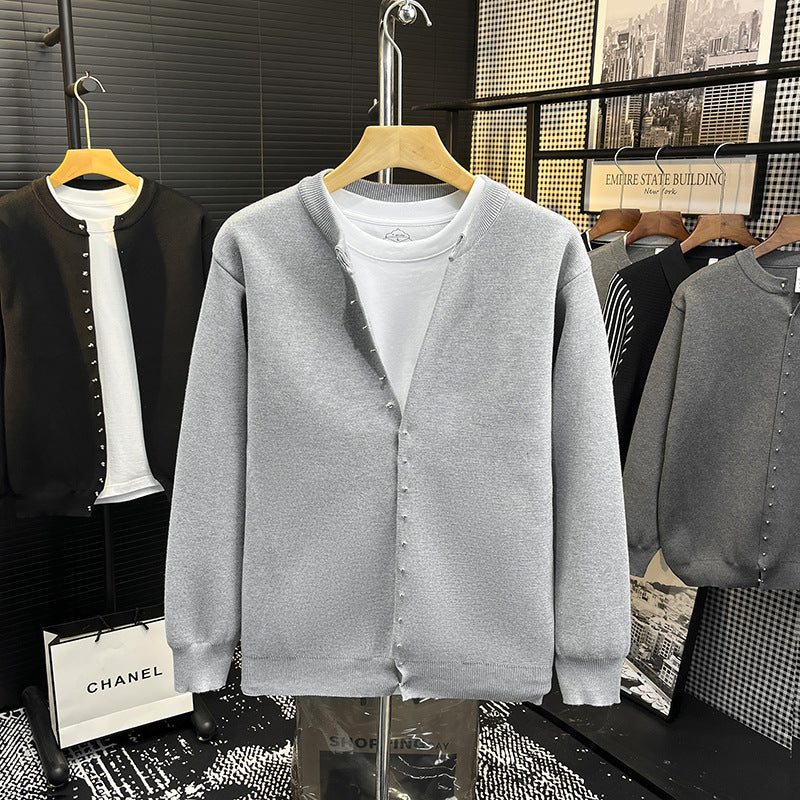 Herren Minimalistische Sweatcardigan mit verdeckter Druckknopfleiste Echoarchiv