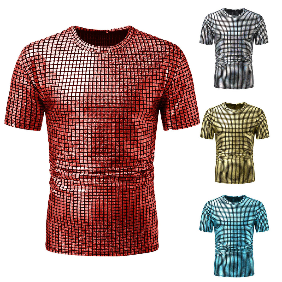 Herren modisches Kurzarm T-Shirt im schimmernden Quadratdesign Echoarchiv
